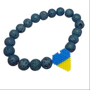 LOVE UKRAINE handmade lava stone and seed beads bracelet
